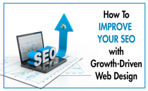 image of an arrow pointing up out of a computer with text overlaid that says "How to Improve Your SEO with Growth-Driven Web Design"