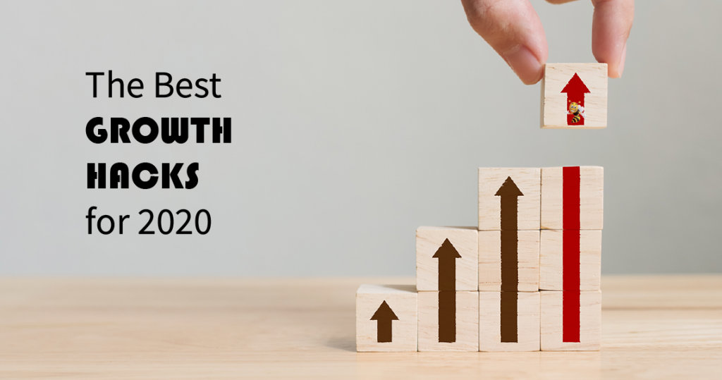 bricks with painted arrows with text overlaid that says "The Best Growth Hacks for 2020" 